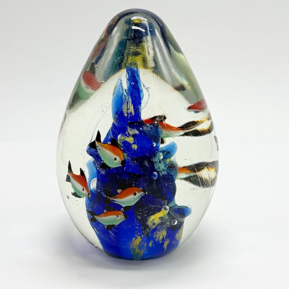 Murano Aquarium Art Glass Paperweight Fish & Coral Egg Handcrafted Rare 6 in - Picture 4 of 9